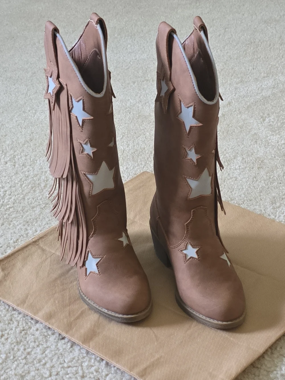 Girls Tan Star Fringe Western Boots